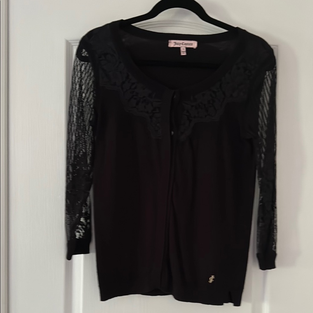 Juicy Couture Black Lace-Trimmed Cardigan